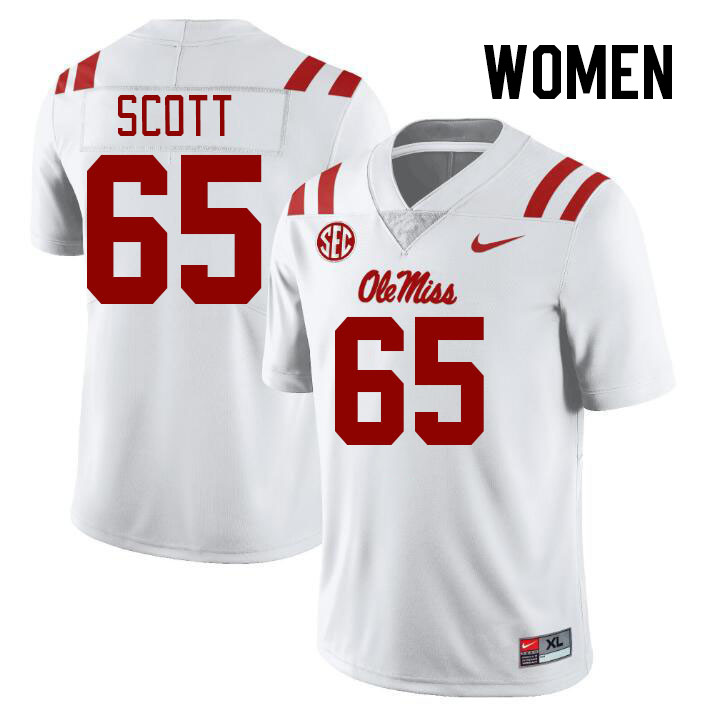 Women #65 Gerquan Scott Ole Miss Rebels College Football Jerseys Stitched-White